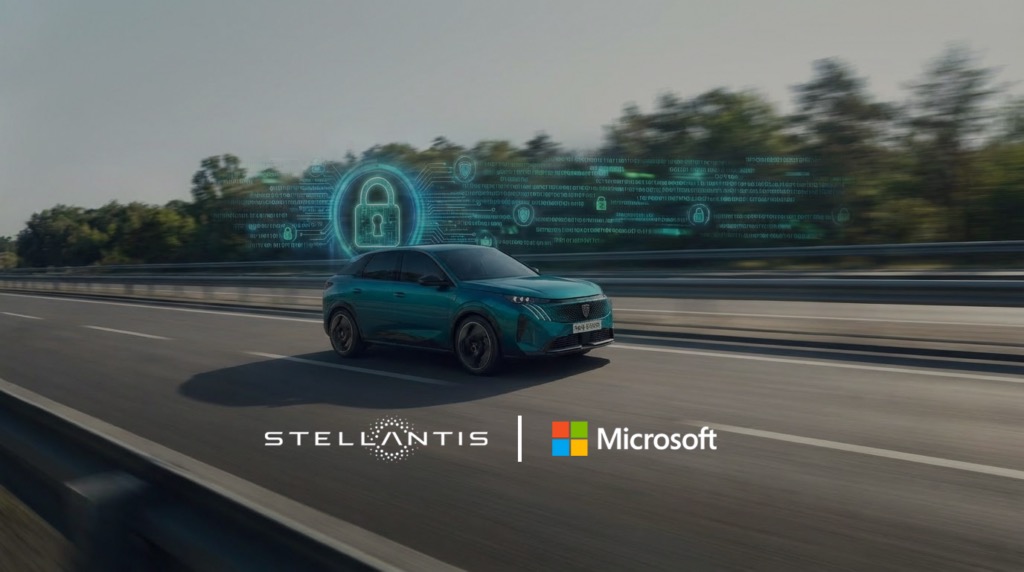 Stellantis-Microsoft 공동 로고 락업 — 2026년 4월 16일 전략 협약 발표